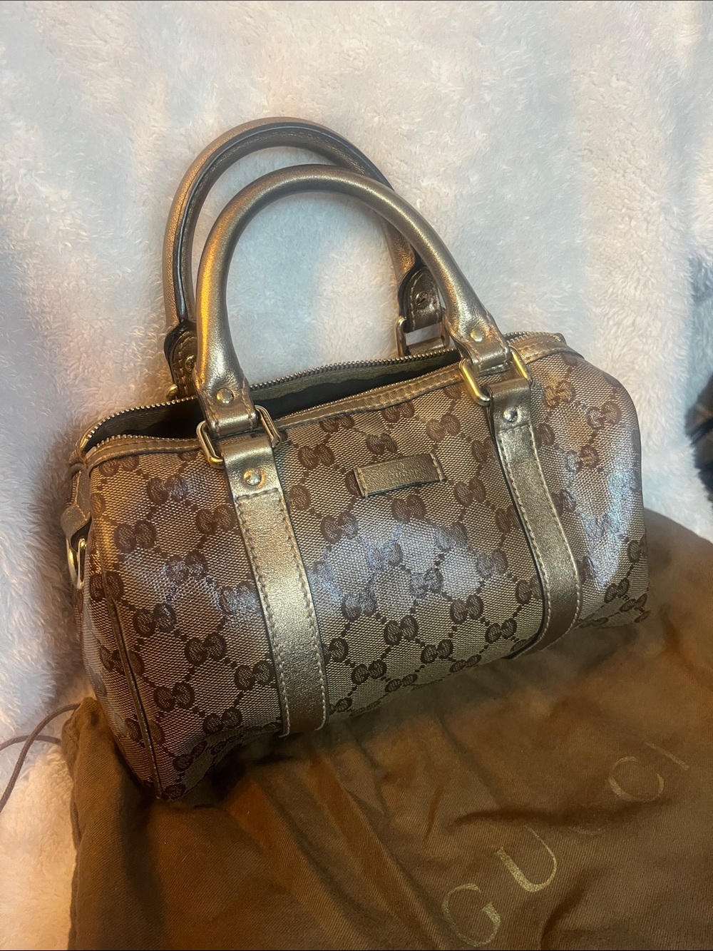 Gucci Brown Metallic Monogram Mini Satchel